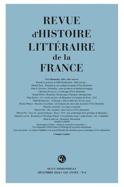 Revue D'Histoire Litteraire de la France N.124/4 ; Varia