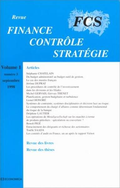 FINANCE CONTROLE STRATEGIE VOL1 NO3