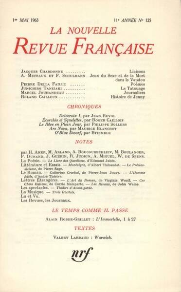 Nouvelle revue française no 125 mai 1963