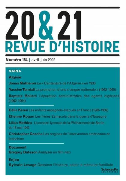 20 & 21. Revue D'Histoire N.154