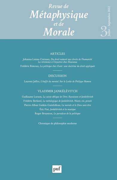 Revue de Metaphysique et de Morale; Vladimir Jankelevitch Edition 2022
