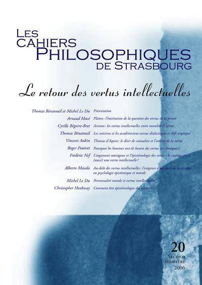 Les Cahiers Philosophiques de Strasbourg; le Retour des Vertus