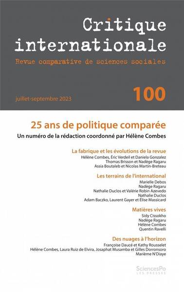 Revue Critique Internationale N.100; 25 Ans de Politique Comparee