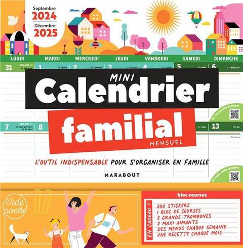Mini calendrier familial mensuel : septembre 2024, décembre 2025