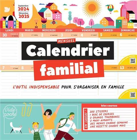 Calendrier familial mensuel : septembre 2024, décembre 2025