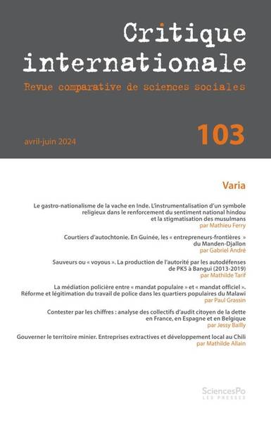 Revue Critique Internationale N.103 (Edition 2024)