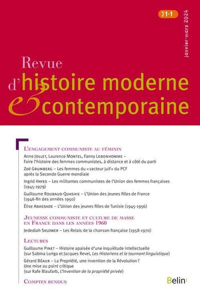 REVUE D HISTOIRE MODERNE ET CONTEMPORAINE N.71; L ENGAGEMENT