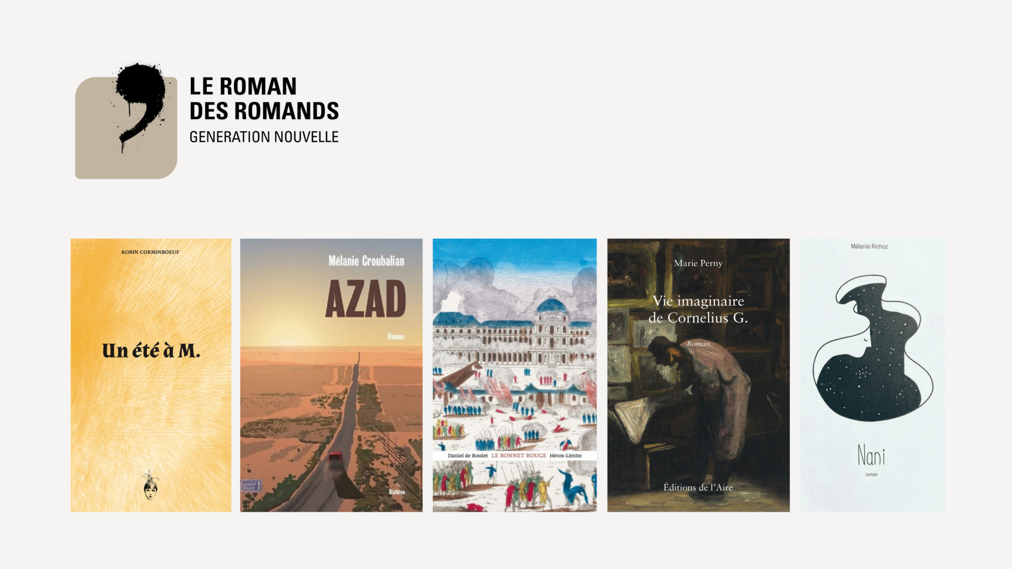 Couvertures des livres en lice pour le prix Le Roman des Romands