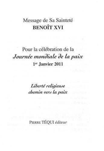 Message de Benoit XVI - Journee Mondiale