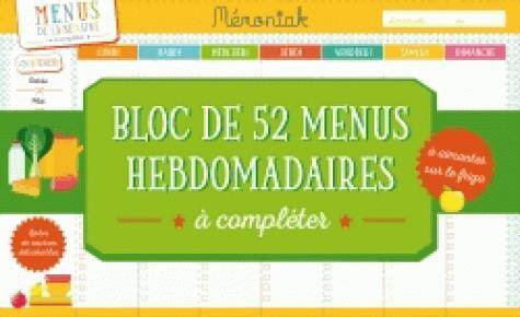 BLOC DE MENUS À COMPLÉTER MÉMO